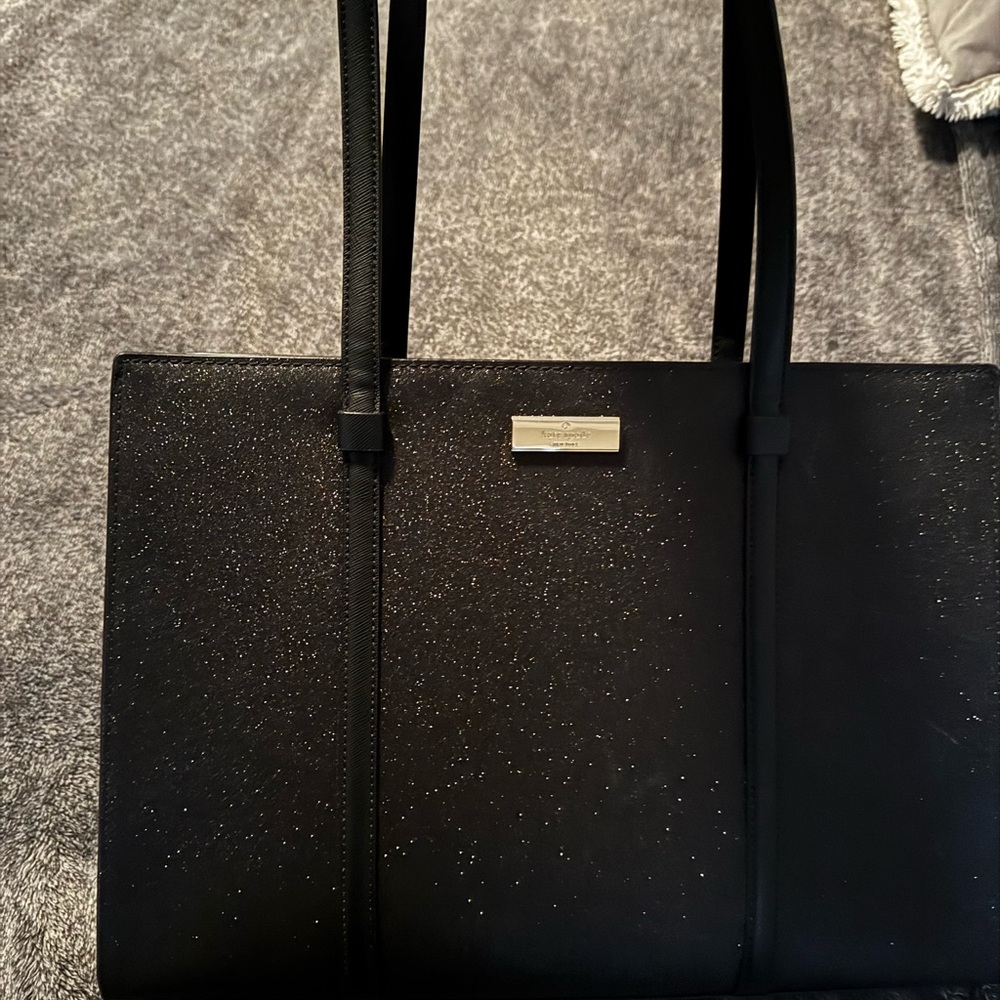 Kate Spade Black Tote with Textured Fabric and Gold Hardware
